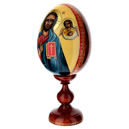 Huevo de madera pintado a mano Cristo Pantocrátor con fondo nata 30 cm 3