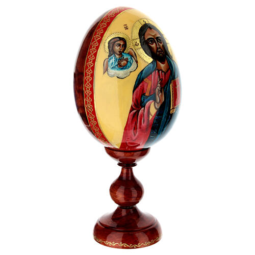 Ovo de madeira pintado à mão Cristo Pantocrator fundo creme 30 cm 4