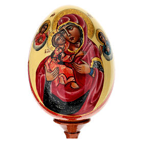 Oeuf iconographique Vierge de Vladimir et anges sur fond crème 30 cm