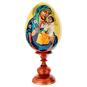 Huevo de madera Virgen del Lirio Blanco con fondo nata 25 cm