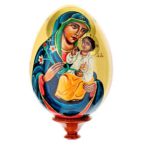 Huevo de madera Virgen del Lirio Blanco con fondo nata 25 cm