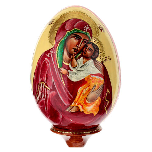 Hand-painted wooden egg, Mother of God of Yaroslavl on ivory-coloured background, 10 in 2