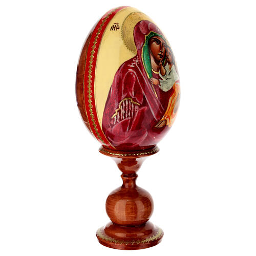 Hand-painted wooden egg, Mother of God of Yaroslavl on ivory-coloured background, 10 in 4