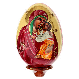 Huevo de madera pintado a mano Virgen Jaroslavskaya con fondo nata 25 cm