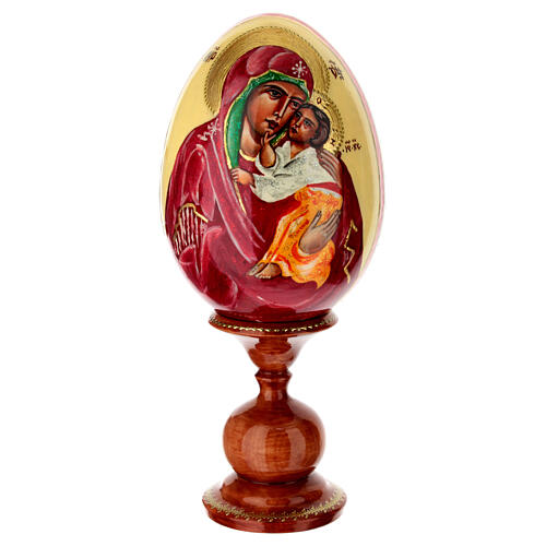 Uovo in legno dipinto a mano Madonna Jaroslavskaya su fondo panna 25 cm 1