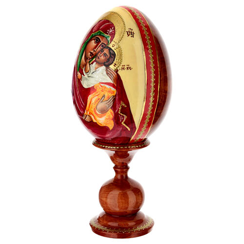 Ovo de madeira pintado à mão Mãe de Deus de Yaroslavl fundo creme 25 cm 3