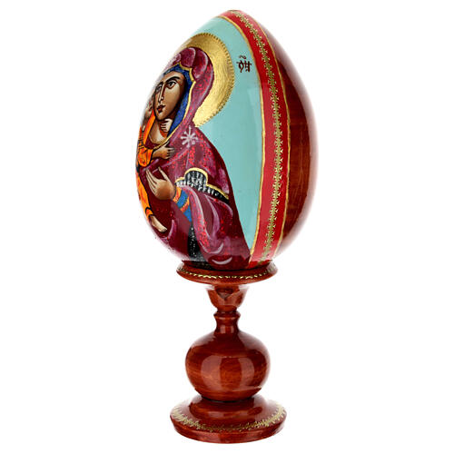 Huevo pintado de madera Virgen Vladimirskaya con fondo celeste 25 cm 3