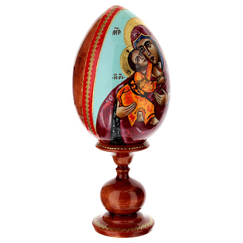 Huevo pintado de madera Virgen Vladimirskaya con fondo celeste 25 cm 4