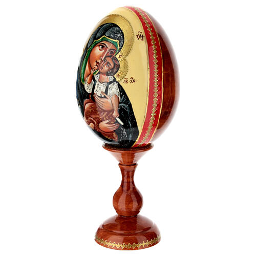Iconographic egg, painted on ivory-coloured background, Theotokos Umilenie, 10 in 3