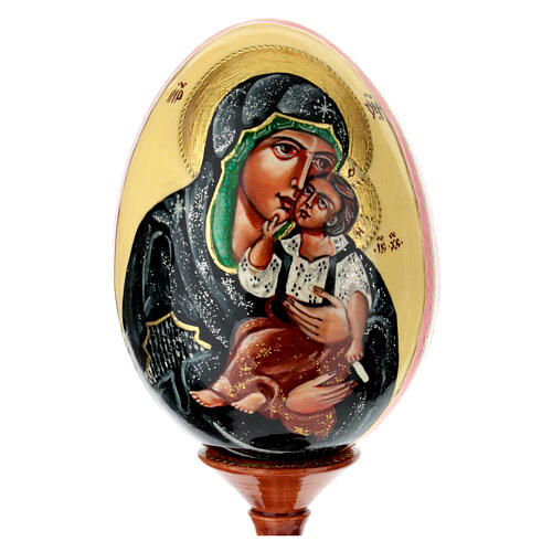 Huevo iconográfico pintado con fondo nata Virgen Umilenie 25 cm  2