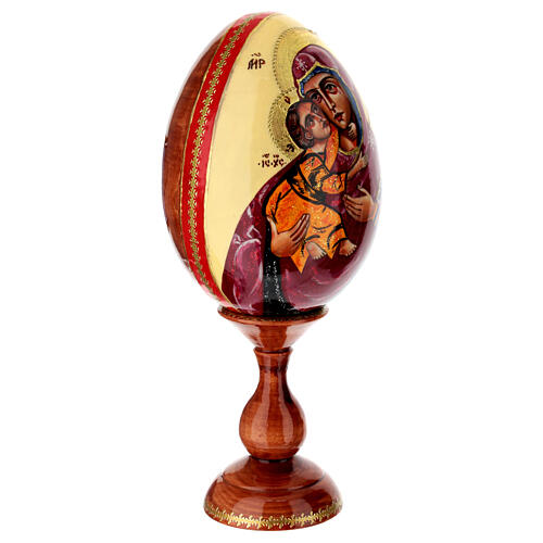 Wooden egg painted on ivory-coloured background, Mother of God of Vladimir, 10 in 4