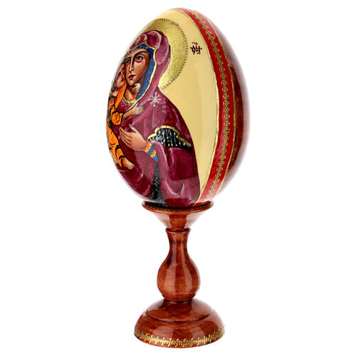 Huevo de madera pintado con fondo nata Virgen Vladimirskaya 25 cm 3