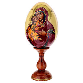 Oeuf en bois peint sur fond crème Notre-Dame de Vladimir 25 cm