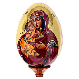 Oeuf en bois peint sur fond crème Notre-Dame de Vladimir 25 cm