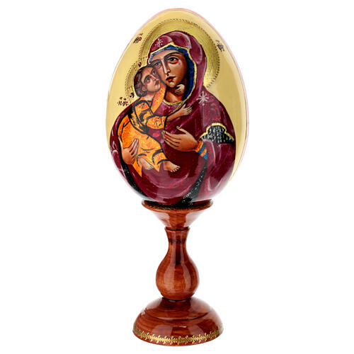 Oeuf en bois peint sur fond crème Notre-Dame de Vladimir 25 cm 1