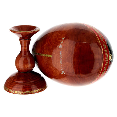 Painted wooden egg on ivory-coloured background, Virgin of Vladimir, 10 in 5