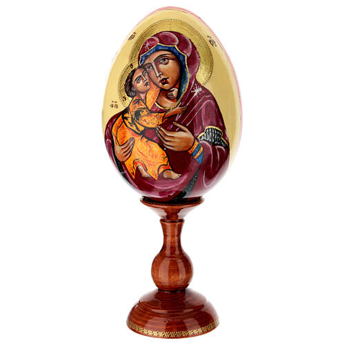 Oeuf en bois peint sur fond crème Vierge de Vladimir 30 cm 1