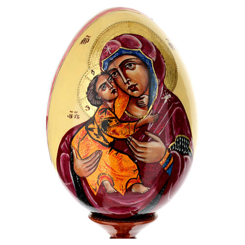 Oeuf en bois peint sur fond crème Vierge de Vladimir 30 cm 2