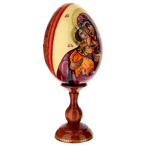 Oeuf en bois peint sur fond crème Vierge de Vladimir 30 cm 3