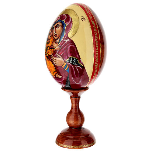 Oeuf en bois peint sur fond crème Vierge de Vladimir 30 cm 4