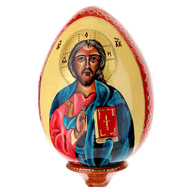 Hand-painted egg with Christ Pantocrator icon on ivory-coloured background, 10 in