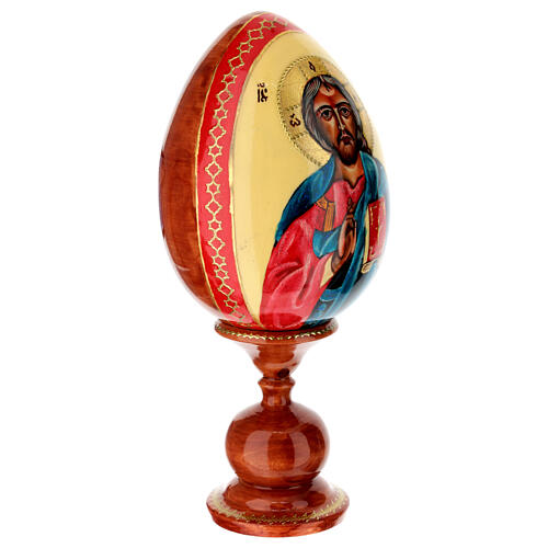Huevo pintado a mano con fondo nata Cristo Pantocrátor 25 cm 4