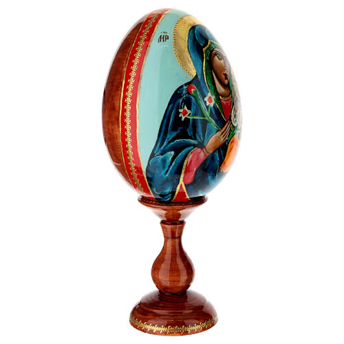 Huevo de madera Virgen Lirio Blanco fondo celeste 25 cm 4