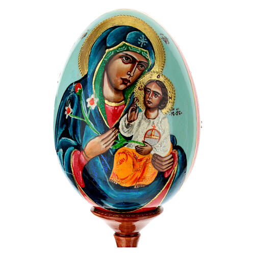 Jajko z drewna, Madonna z Białą Lilią, tło błękitne, 25 cm 2