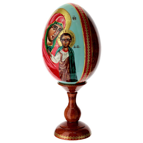 Iconographic painted egg, Our Lady of Kazan on sky-blue background, 10 in 3