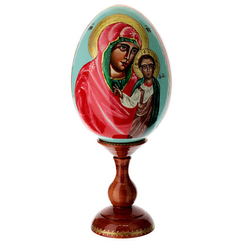 Huevo iconográfico pintado con fondo celeste Virgen Kazanskaya 25 cm 1