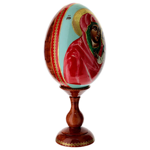 Huevo iconográfico pintado con fondo celeste Virgen Kazanskaya 25 cm 4