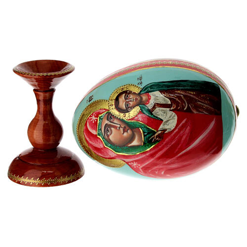 Huevo iconográfico pintado con fondo celeste Virgen Kazanskaya 25 cm 5