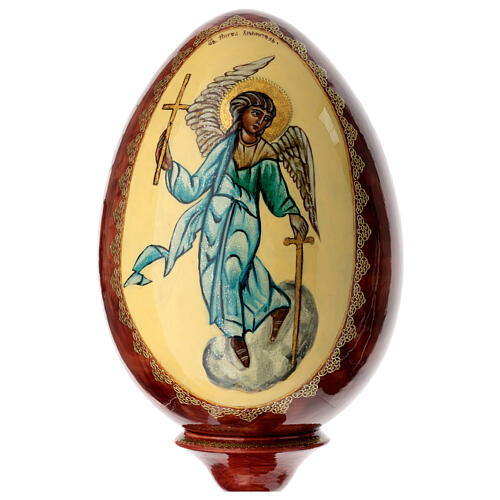 Hand-painted Russian wooden egg, Saint George and dragon, total height 18.5 in 5
