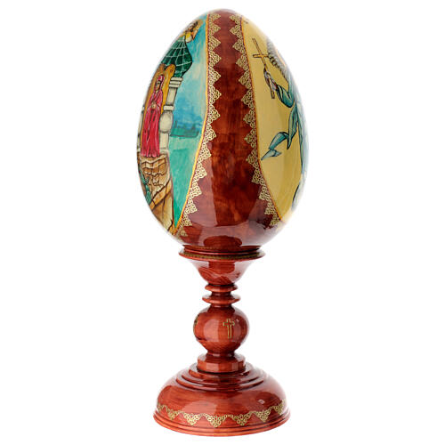 Hand-painted Russian wooden egg, Saint George and dragon, total height 18.5 in 7