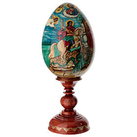 Hand-painted Russian wooden egg Saint George and Dragon total height 47 cm