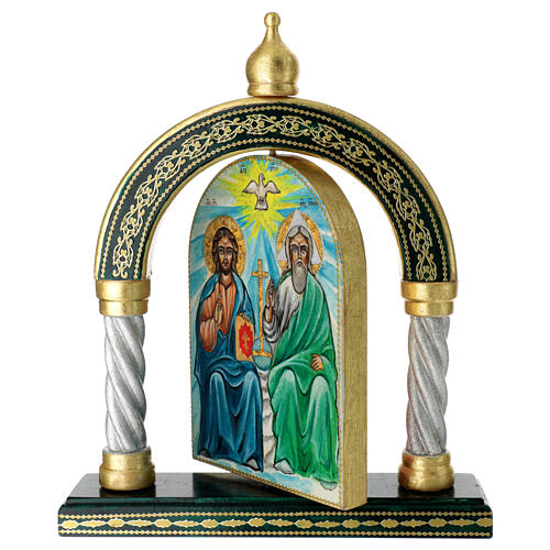Modern Russian icon, bifront arch with Trinity and Virgin with Child, 12x10 in 7