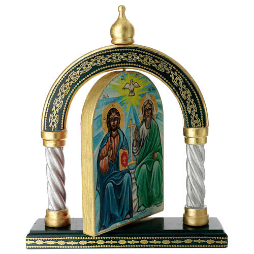 Modern Russian icon, bifront arch with Trinity and Virgin with Child, 12x10 in 10