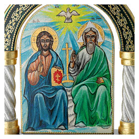 Icono ruso moderno arco Trinidad Virgen con Niño 30x25 cm