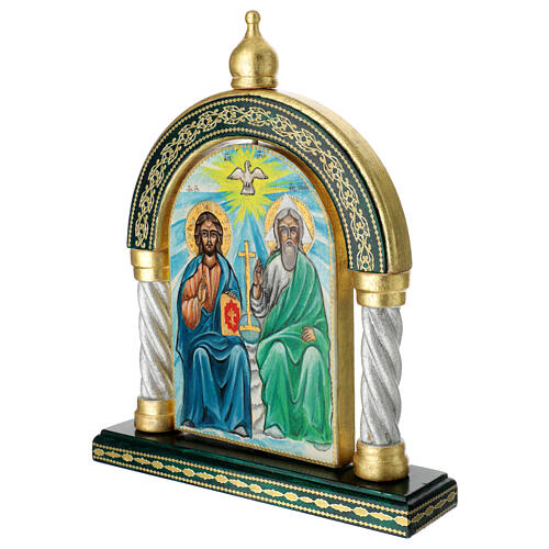 Icono ruso moderno arco Trinidad Virgen con Niño 30x25 cm 5