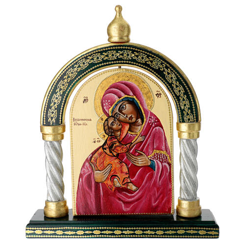 Modern Russian icon with double-faced arch of the Trinity, Madonna and Child, 30x25 cm 3