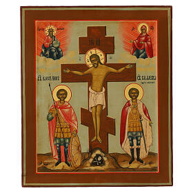 Russian painted icon of Christ's Crucifixion, 12x11 in