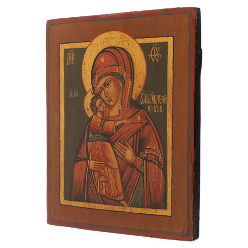 Icono Rusia antiguo Virgen Vladimir siglo XIX 31x26 cm restaurado 3