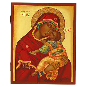 Russian icon painted on wood, Theotokos Umilenie, 8x7 in