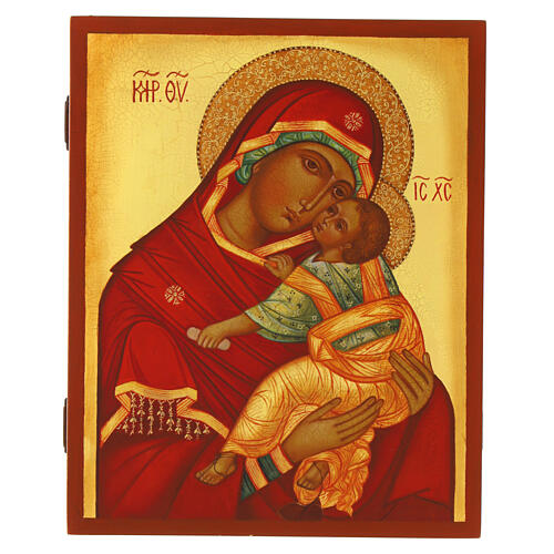 Russian icon Madonna Umilenie painted on wood 21x17 cm 1