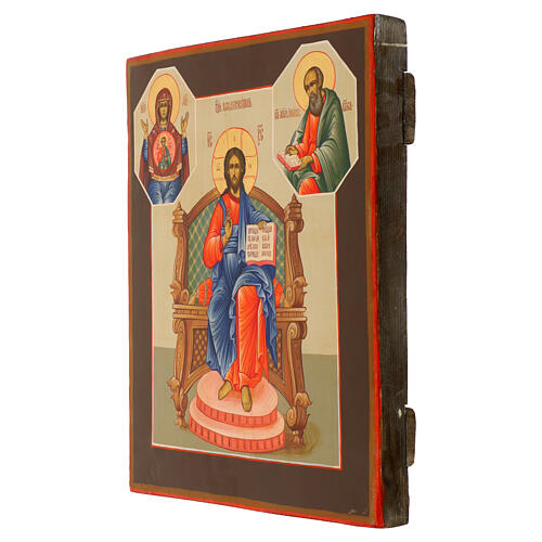 Hand-painted Russian Christ Pantocrator icon in Palekh style, 12x10 in 3