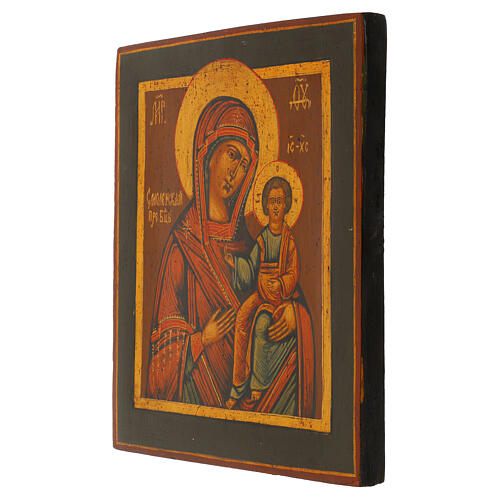 Hand-painted Russian icon of the Mother of God of Smolensk, restored, 12x10 in 3