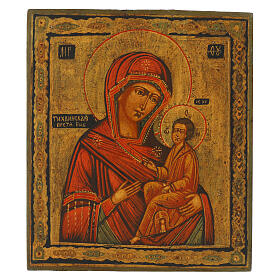 Madonna di Tichvin icona tavola antica Russa dipinta a mano restaurata 30x26 cm