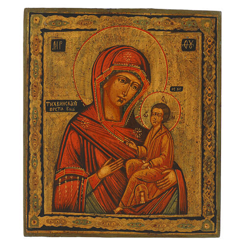 Our Lady of Tikhvin ancient Russian icon hand painted restored 30x26 cm 1