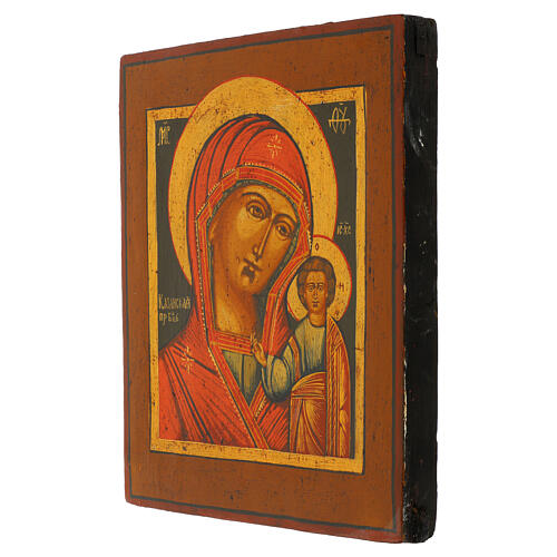 Restored antique icon painted on wood, Mother of God of Kazan, 13x11 in 3