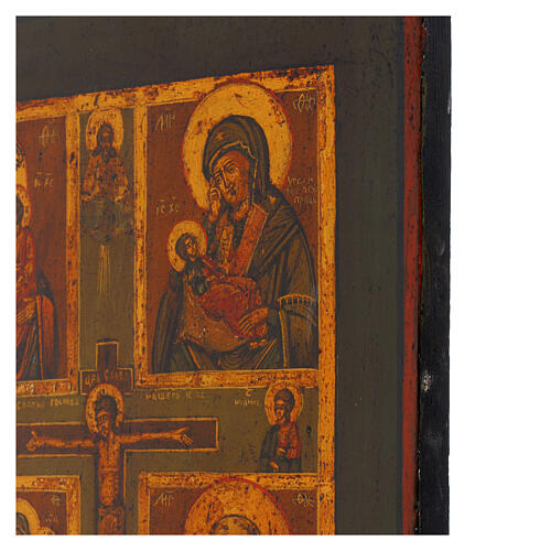Icona antica Russa dipinta su tavola Quadripartita con Crocifissione XXI sec 35x30 cm 4
